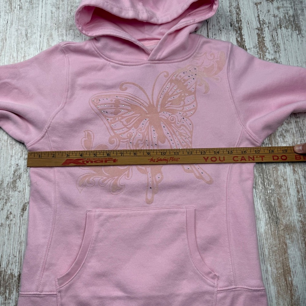 VTG Y2K Arizona Jean Co Pink Butterfly Rhinestone Hoodie Pullover Girls XL 16 - Picture 6 of 9